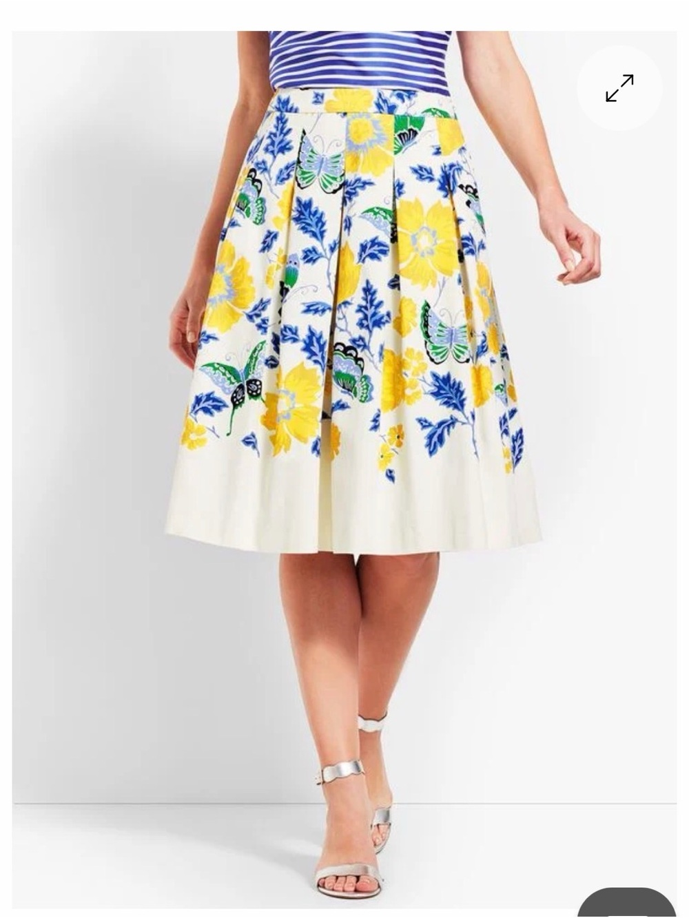 Talbots White Circle Skirt with Yellow, Blue & Green Floral Print